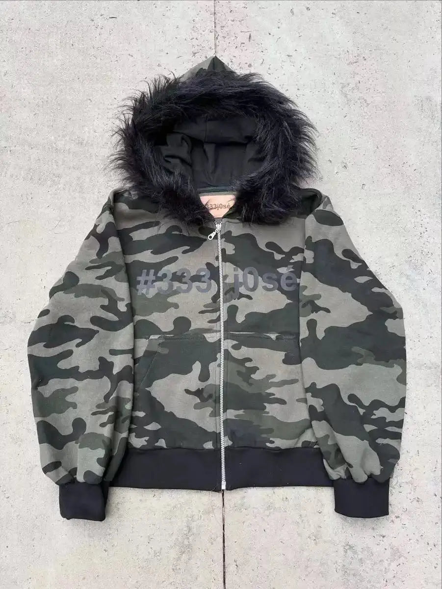 Y2K Oversized Zip-Up Hoodie – Camo Graphic Streetwear Sweatshirt