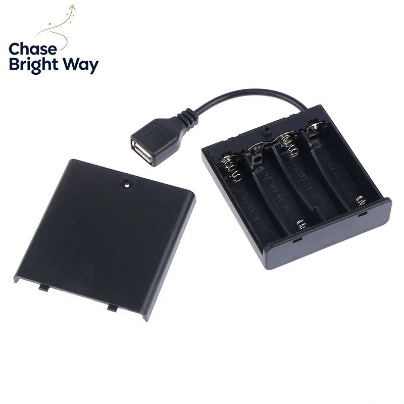 4 AA USB Battery Box 5V Power Supply for LED Strip Lights