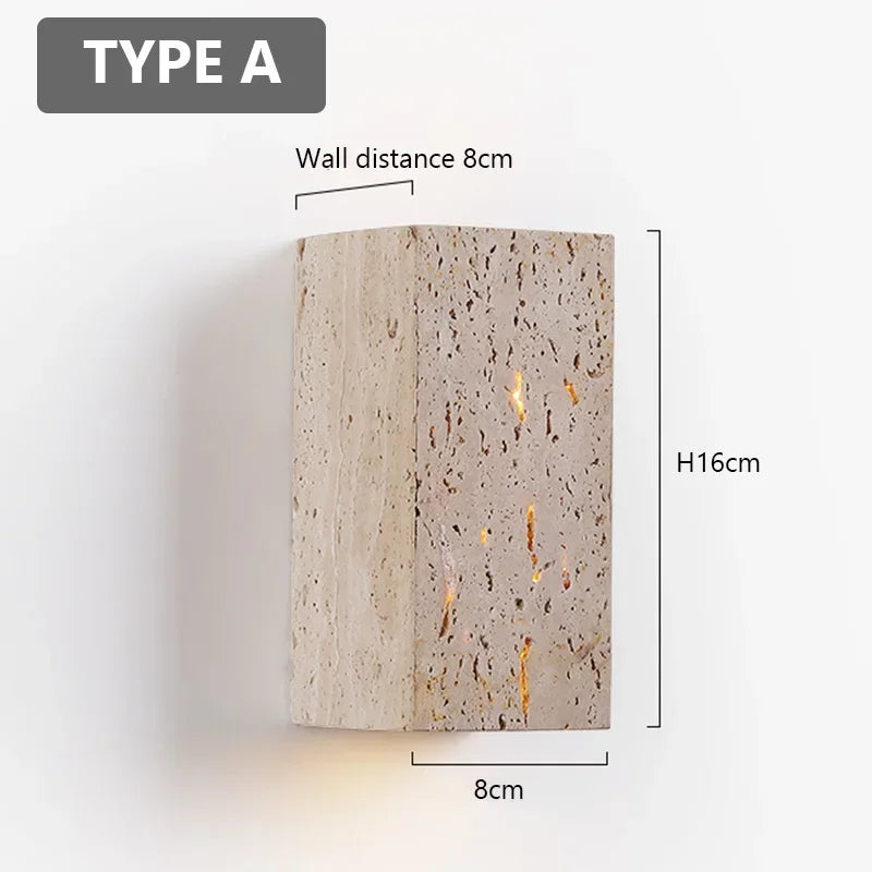 Square Yellow Travertine Outdoor Wall Sconce – IP65 Stone Lamp
