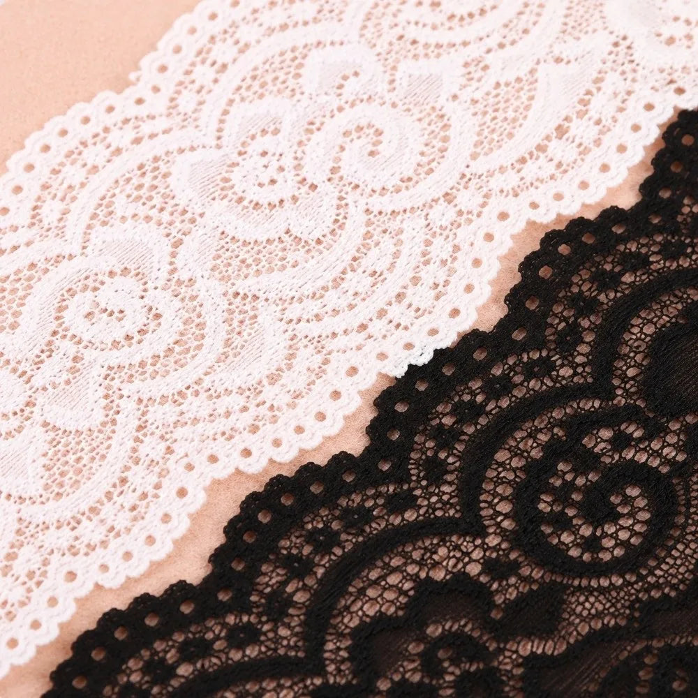 2-Yard Elastic Floral Lace Trim – Hollow Polyester Ribbon Black White