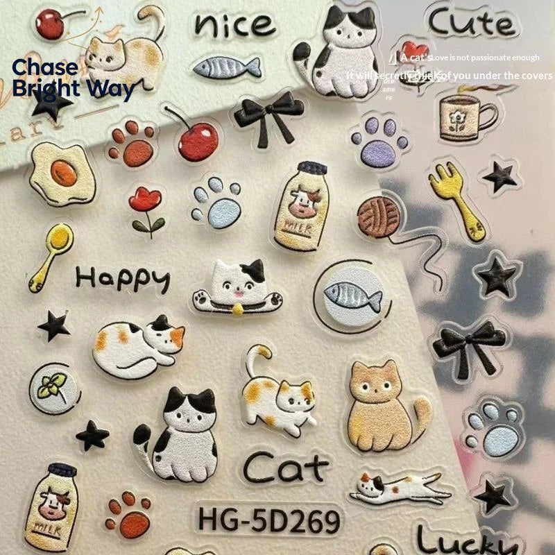 5D Embossed Cat & Dog Nail Art Stickers – DIY Manicure Decals