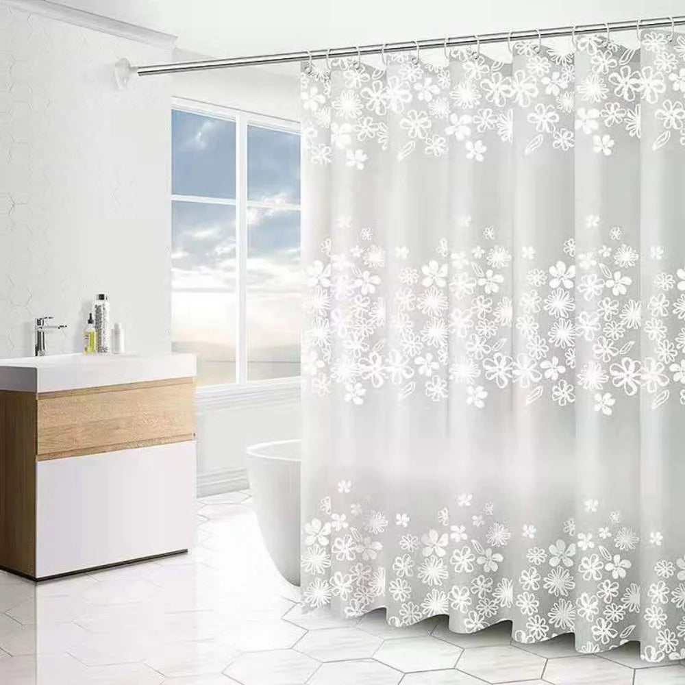 Waterproof Printed Shower Curtain with Hooks – PVC Polyester