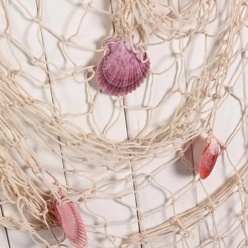 Nautical Decorative Fishing Net with Shells – 1x2m Beige