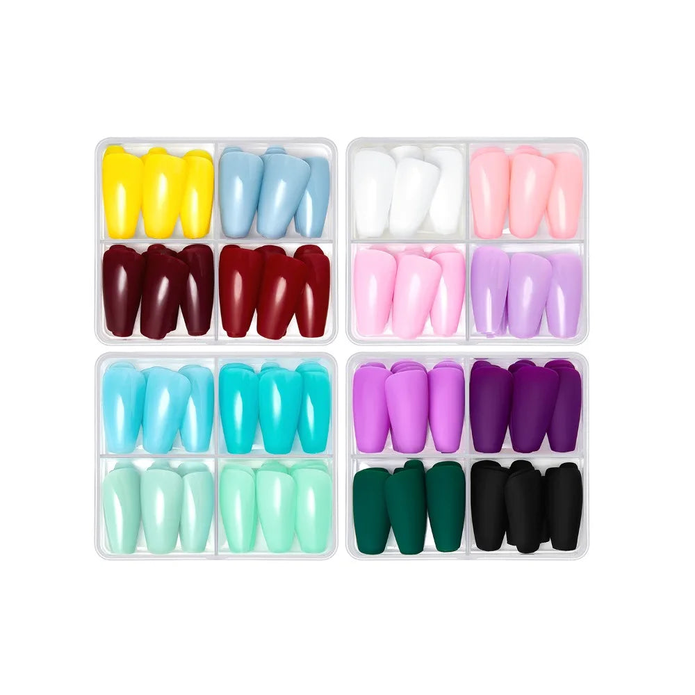 96-Pack Coffin Press On Nails – Matte Mix Color Full Cover Tips