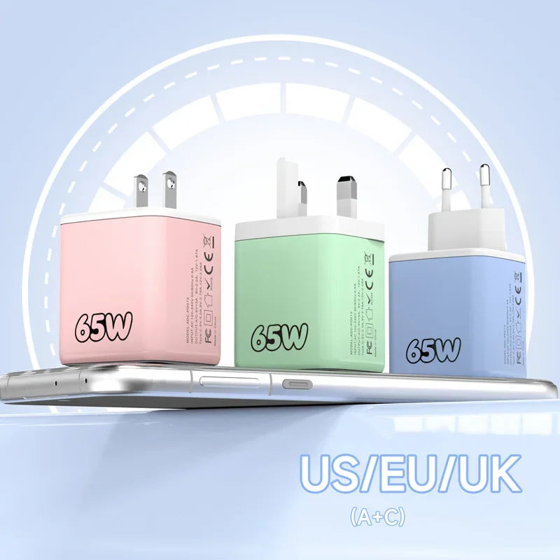 PD 65W Multi-Port Fast Charger with 70cm Extension | EU US UK