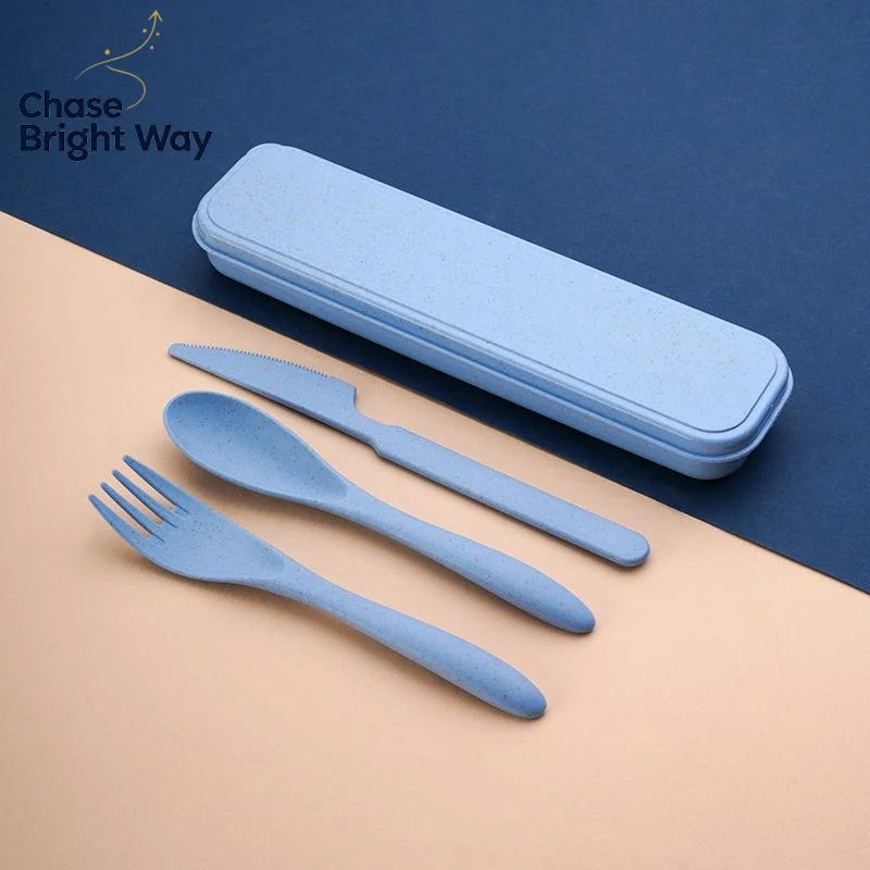 Wheat Straw Reusable Cutlery Set – Knife Fork Spoon & Case
