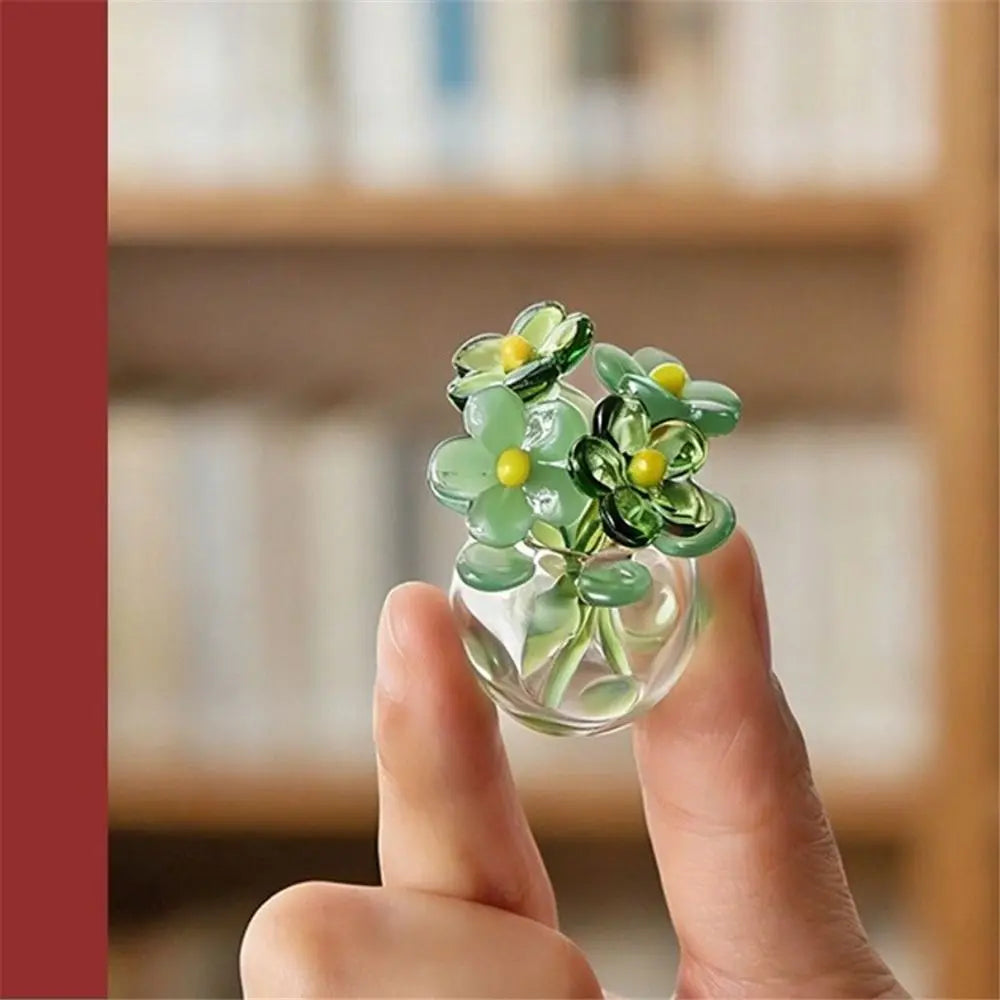 Mini Hand-Blown Glass Flower Decor Set with Vase | 5 Piece