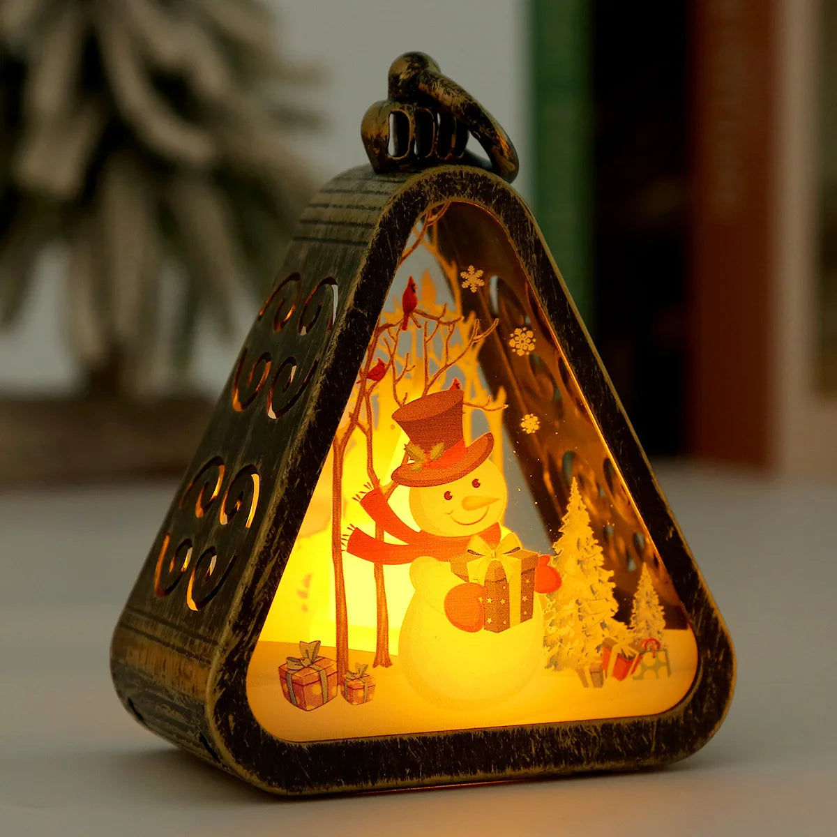 Rustic Vintage Christmas Night Light Lantern | Holiday Tabletop Decor