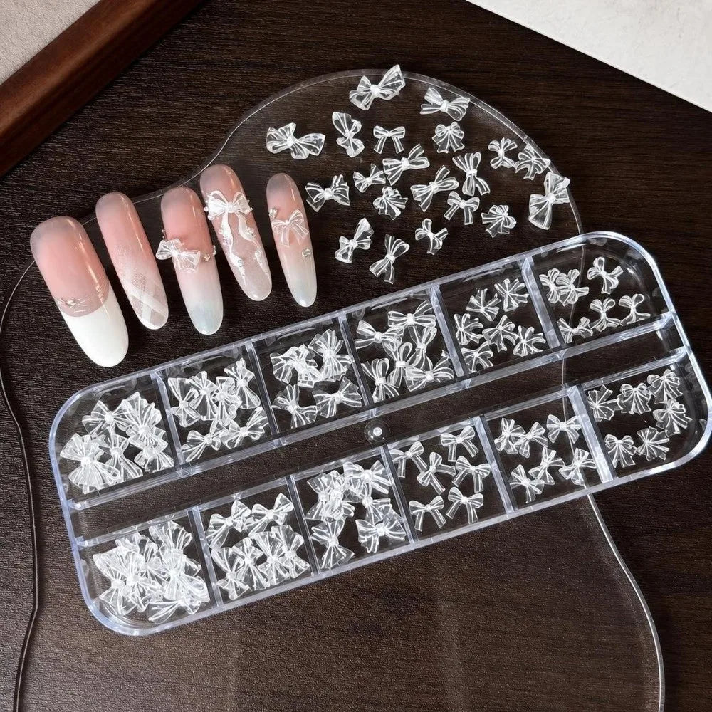12-Grid Nail Art Kit – 3D Bowknot Glitter Charms & Sequins