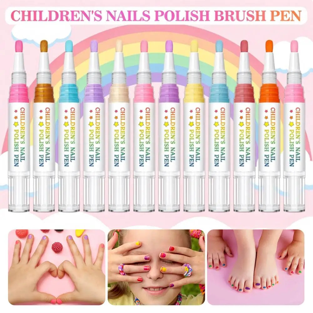 Kids Nail Polish Pen Set – 6 Colors Peel-Off DIY Nail Art