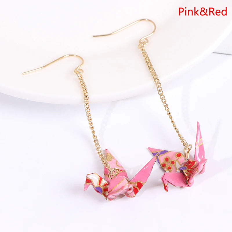 Origami Crane Dangle Earrings – Handcrafted Paper Bird Jewelry