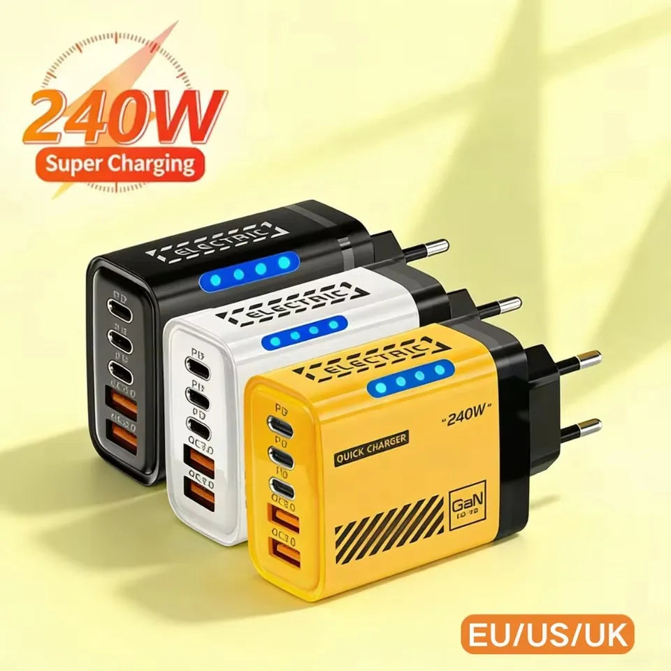 5-in-1 GaN Wall Charger 120W | 2 USB-A + 3 USB-C Fast Charge