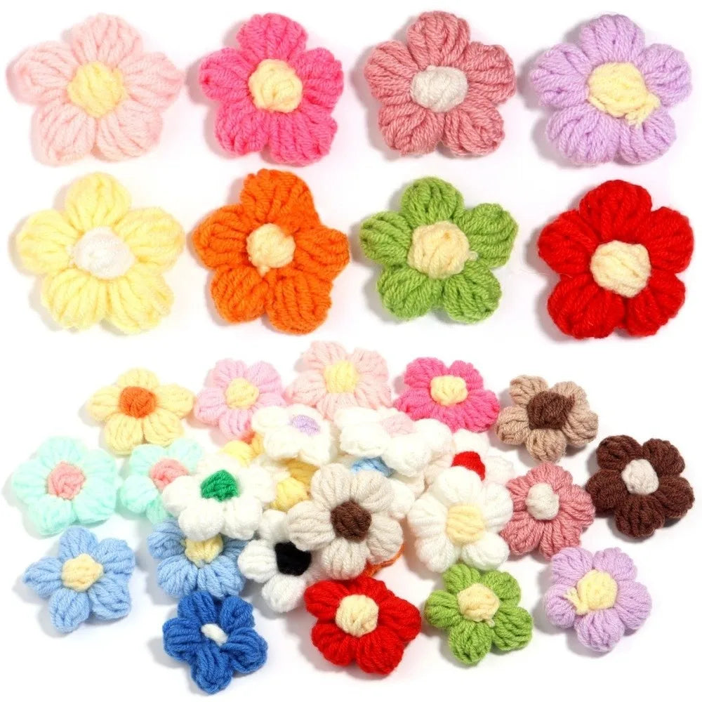 50-Pack Crochet Flower Appliques – Colorful DIY Yarn Craft Decor