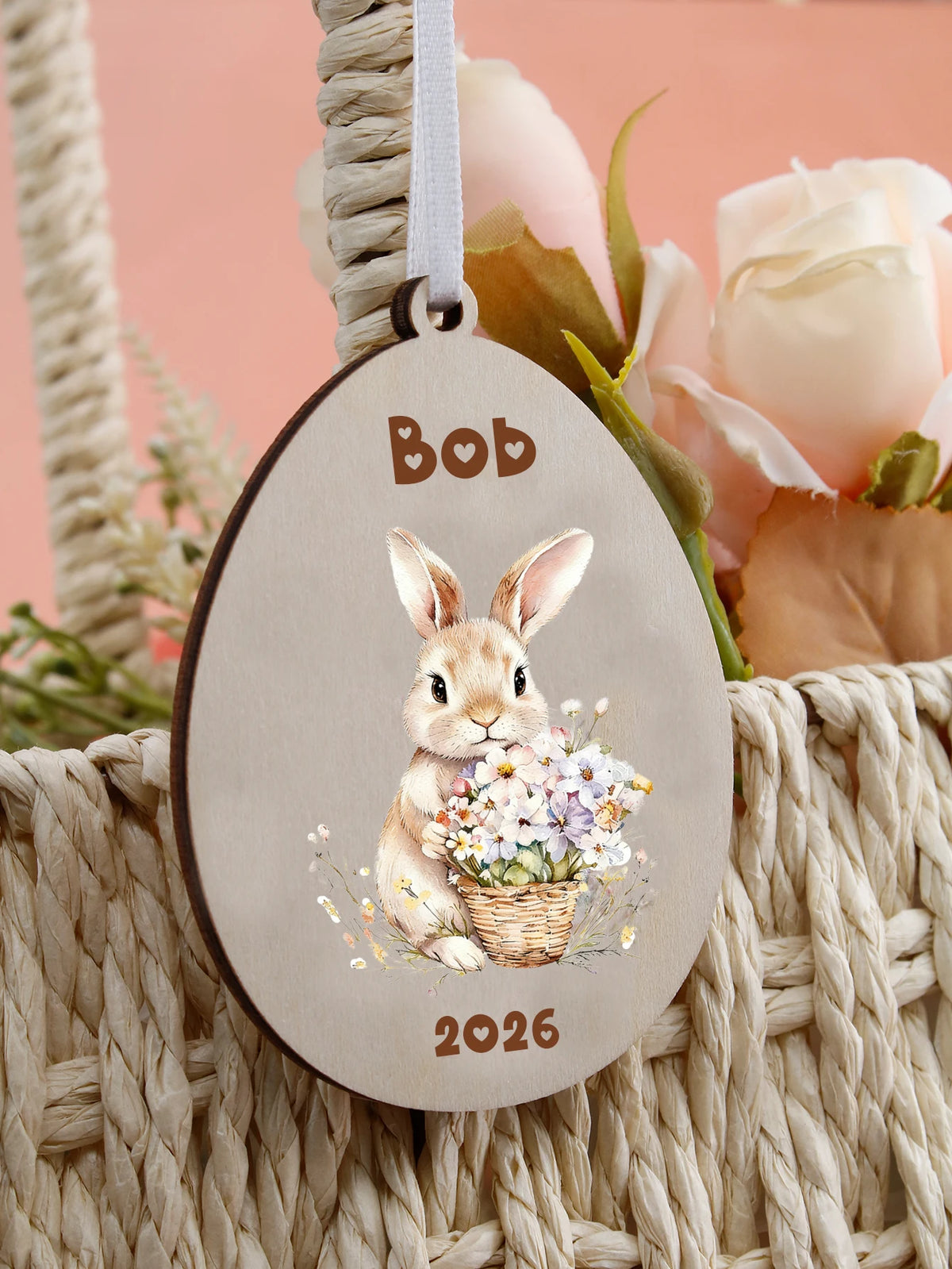 Personalized Easter Bunny Wood Ornament – Custom Name Tag
