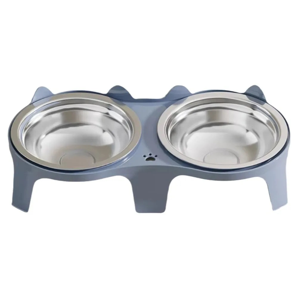 Raised Double Cat Bowl Set – Stainless Steel & Plastic Stand