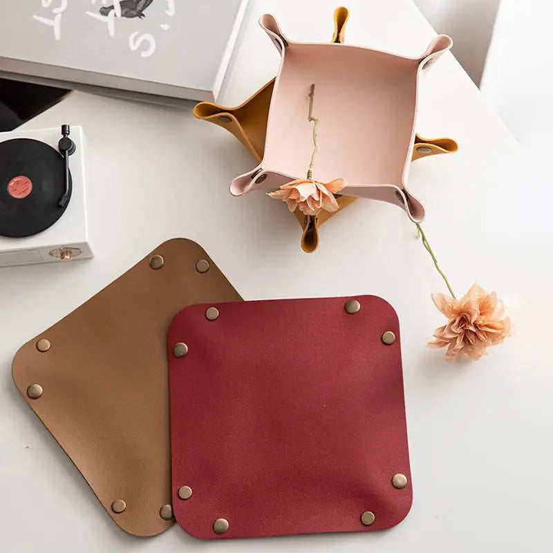Square PU Leather Desktop Storage Tray – Nordic Organizer
