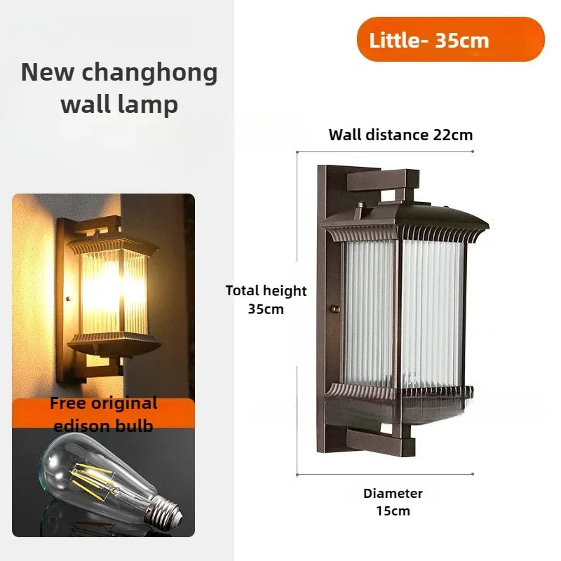 Vintage Lantern Outdoor Wall Light – Black Ribbed Glass Sconce E27