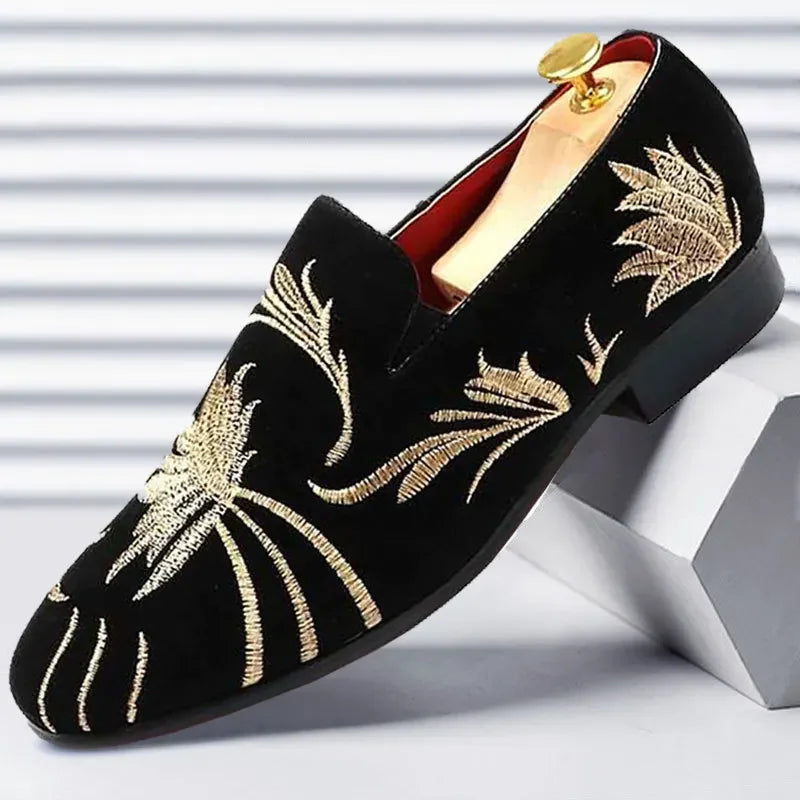 Men's Embroidered Faux Suede Loafers | Slip-On Dress Shoes 38–48