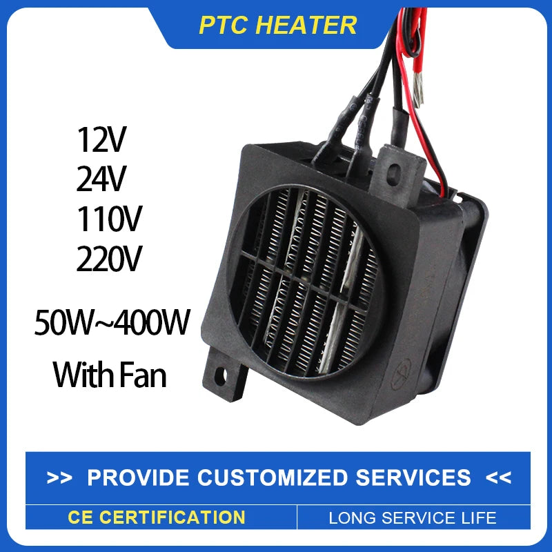 PTC Ceramic Fan Heater 50W–400W | 12V 24V 48V 110V 220V