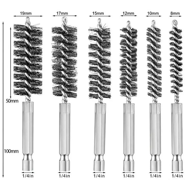Stainless Steel Bore Brush Set 6-14Pcs | 1/4" Hex, 8-19mm