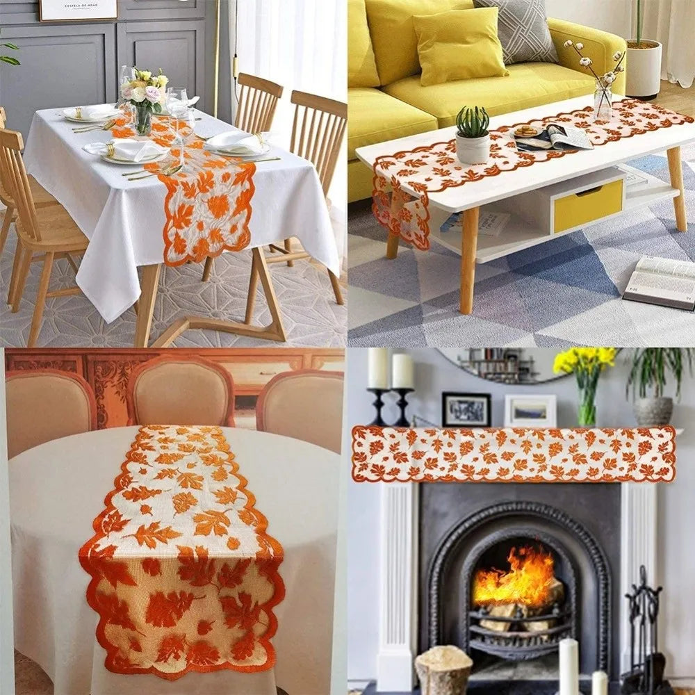 Thanksgiving Table Runner – Maple Leaf Lace Design 13x72 in