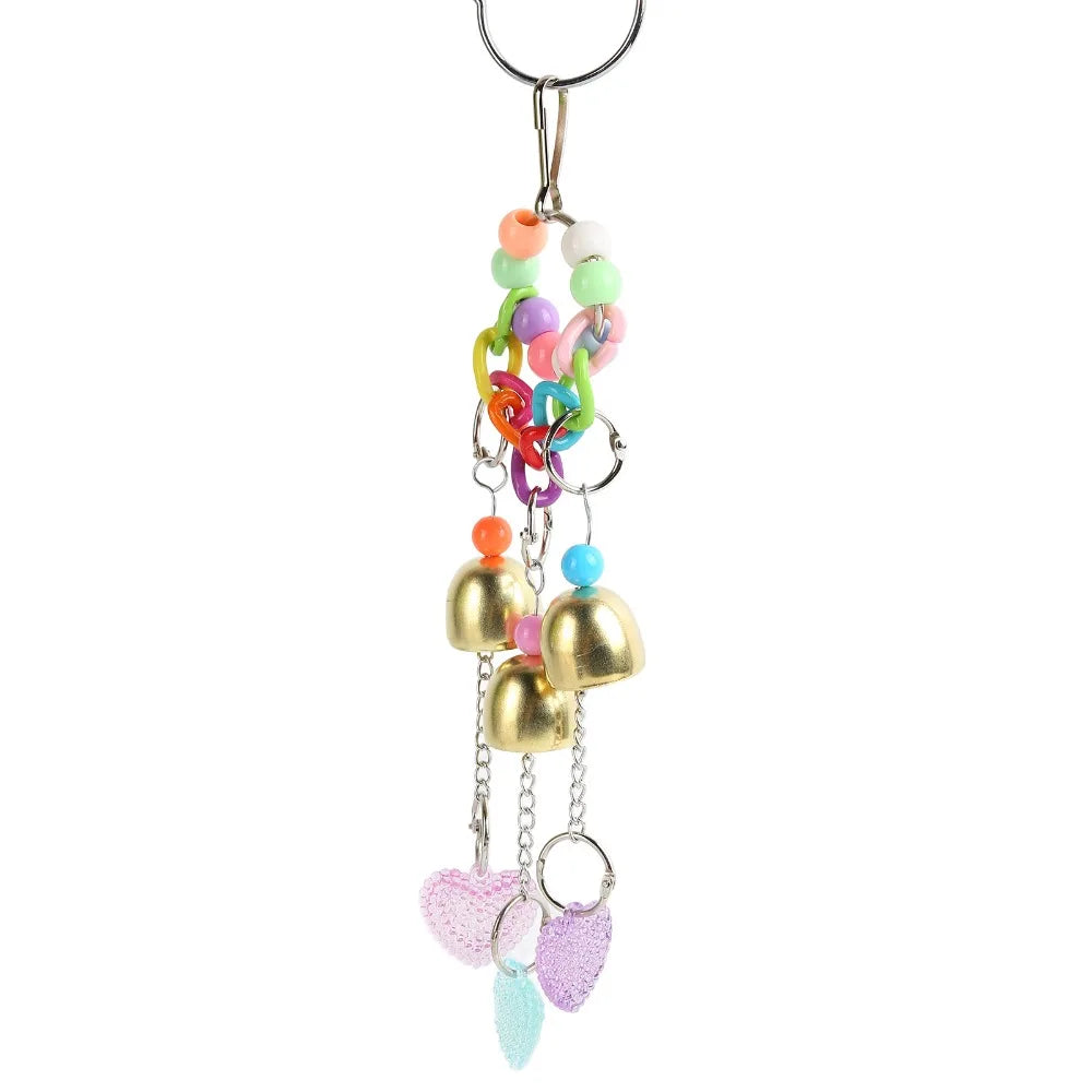 Colorful Bird Bell Chew Toy – Acrylic & Copper Cage Swing
