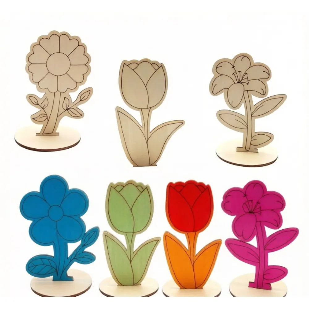 Wooden Flower DIY Ornaments – Rose Lily Sunflower 6-Pack Easter