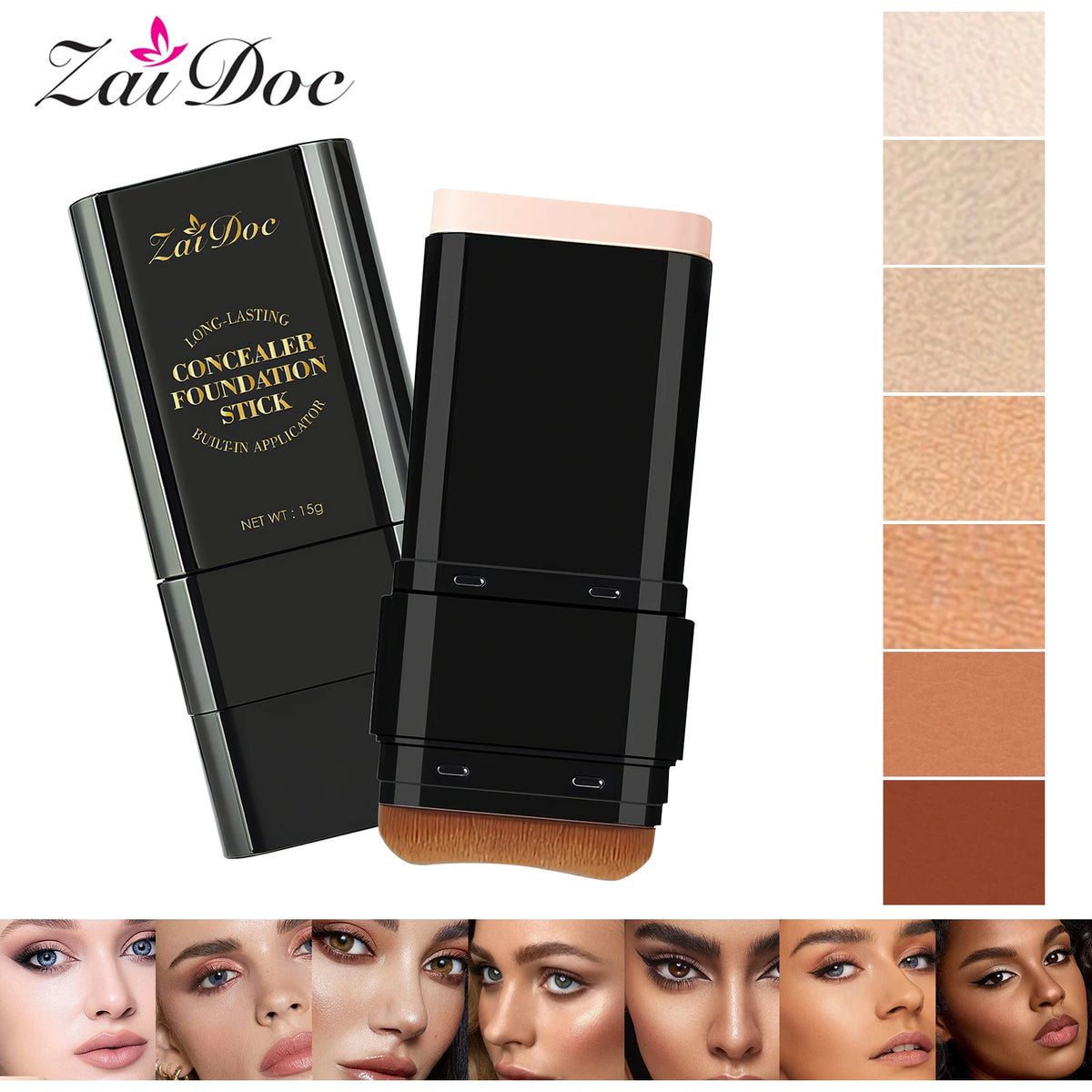 ZaiDoc 2-in-1 Concealer Foundation Stick | 7 Shades + Setting Spray