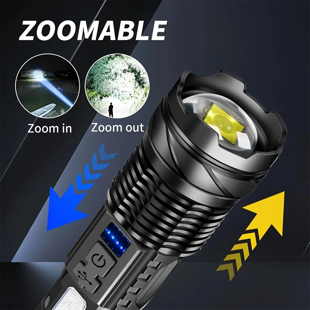 Rechargeable Zoomable LED Flashlight – 7 Modes, 2300 Lumens