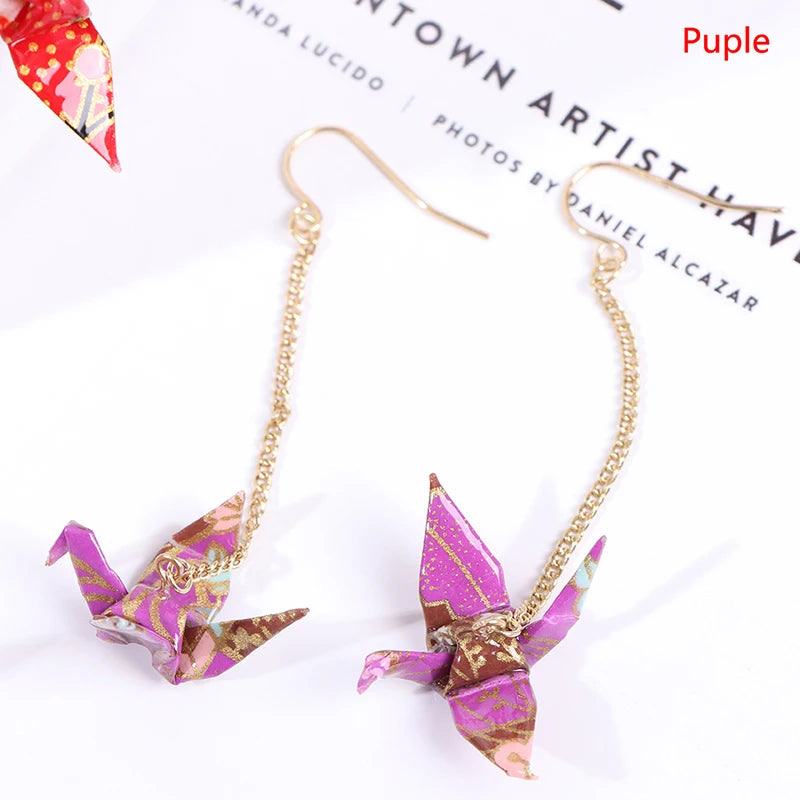 Origami Crane Dangle Earrings – Handcrafted Paper Bird Jewelry
