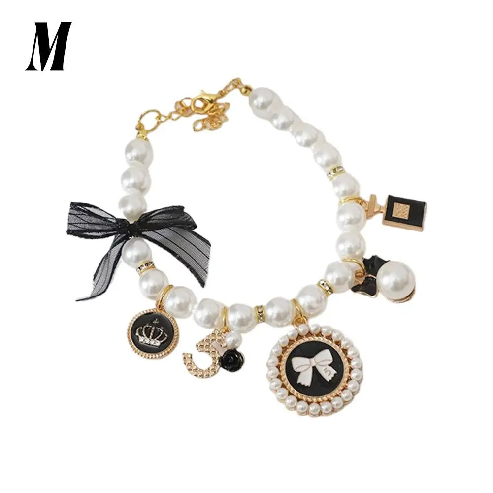 Pet Pearl Collar Bow Pendant – Princess Necklace Cats & Dogs