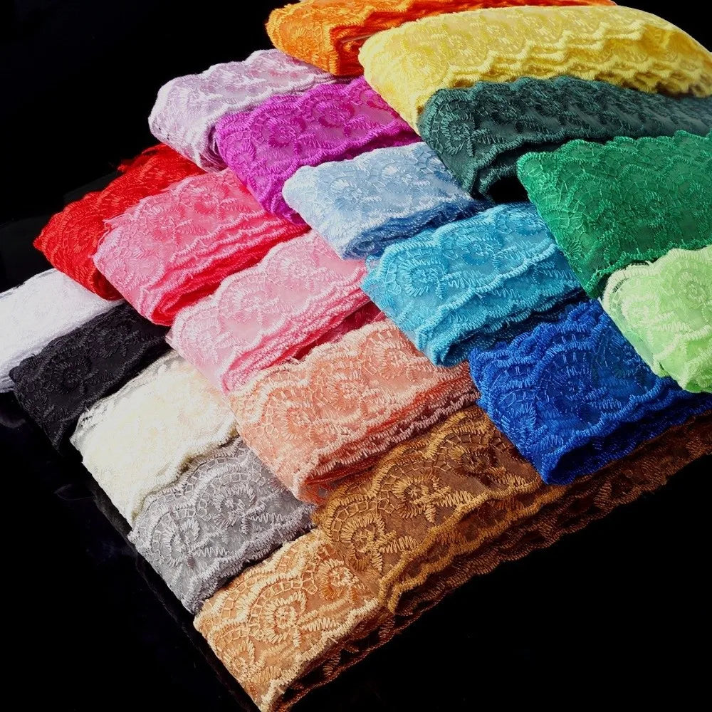 10 Yards Floral Embroidery Lace Trim – Hollow Polyester 40mm