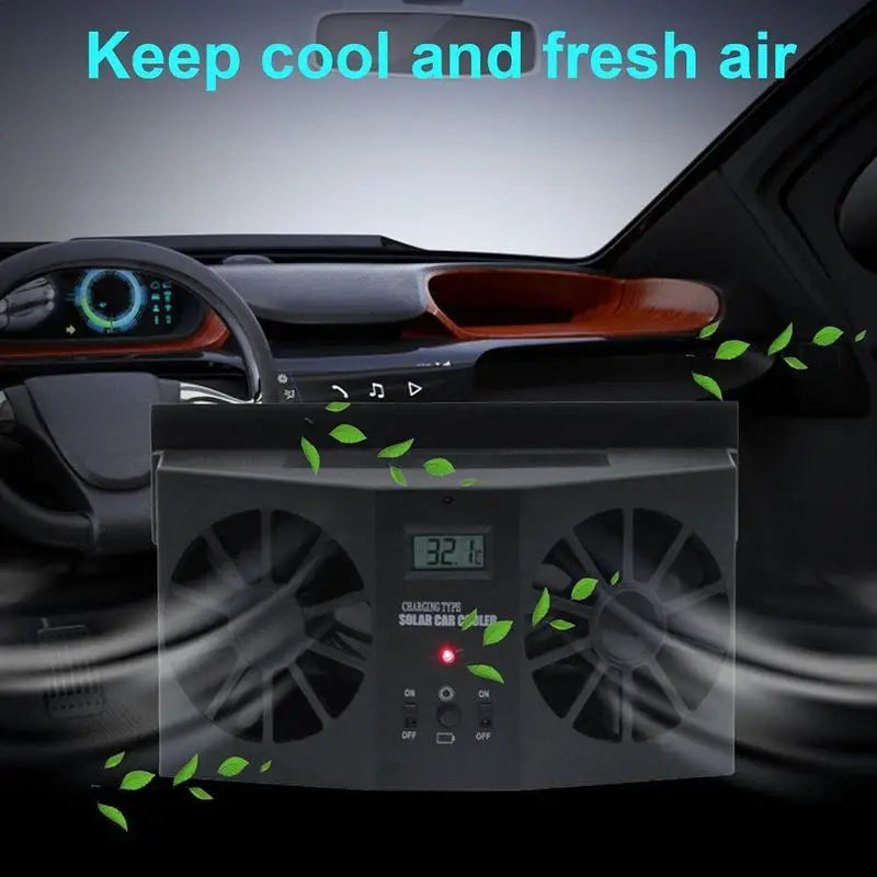 Solar Car Ventilation Fan – Dual Motor Cooling & Thermometer