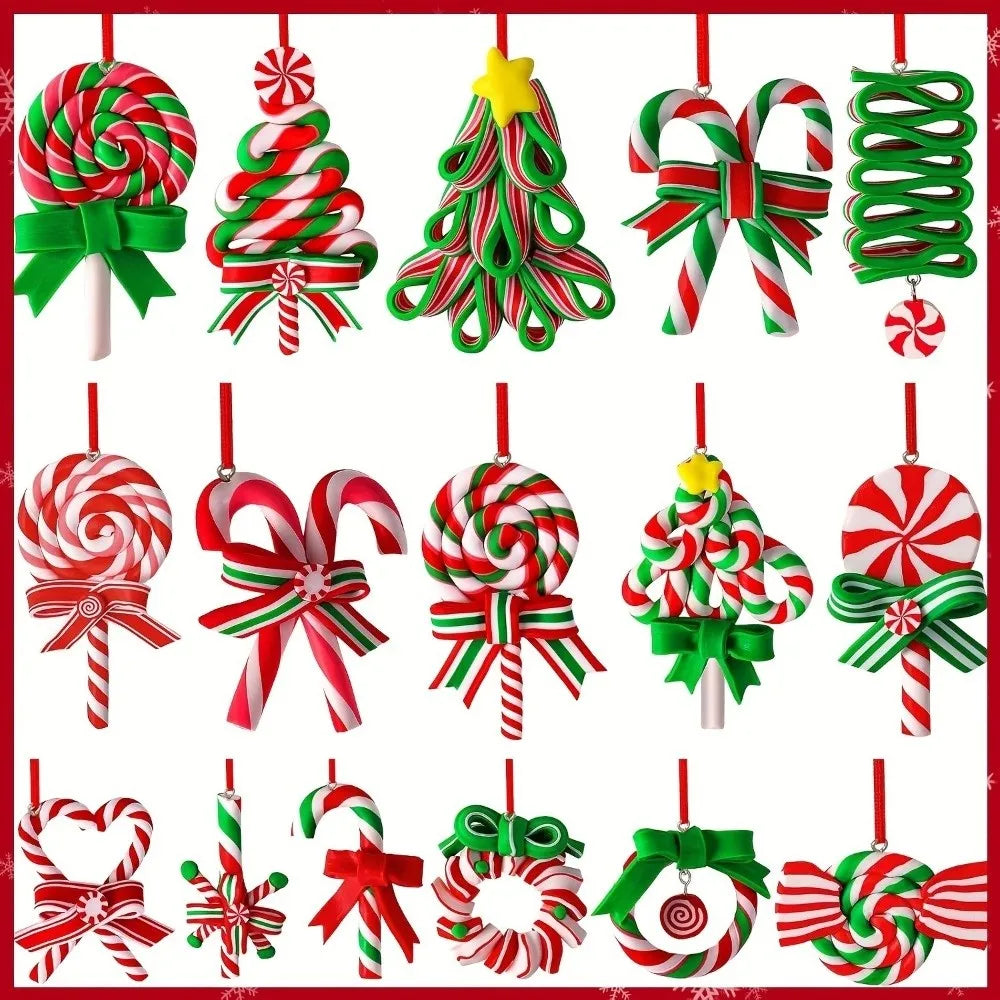 Wooden Christmas Lollipop Ornaments – 12/16 Pc Handmade Set