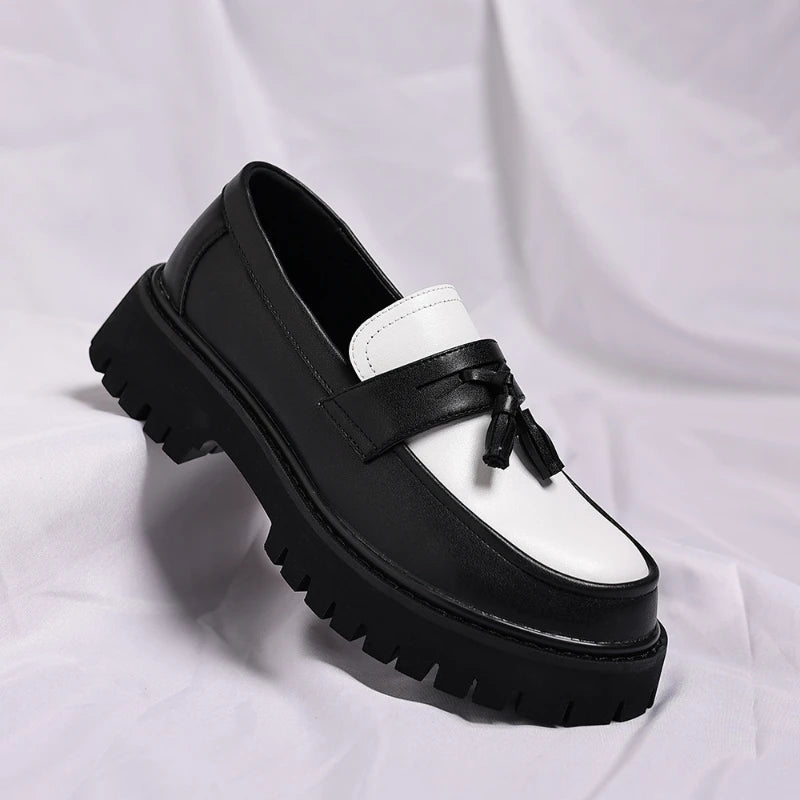 Men's Two-Tone Tassel Platform Loafers – Chunky Sole Slip-On