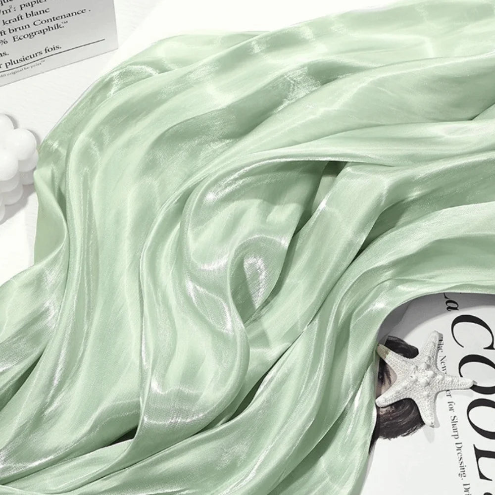 Reflective Liquid Satin Fabric – Metallic Water Gloss Texture