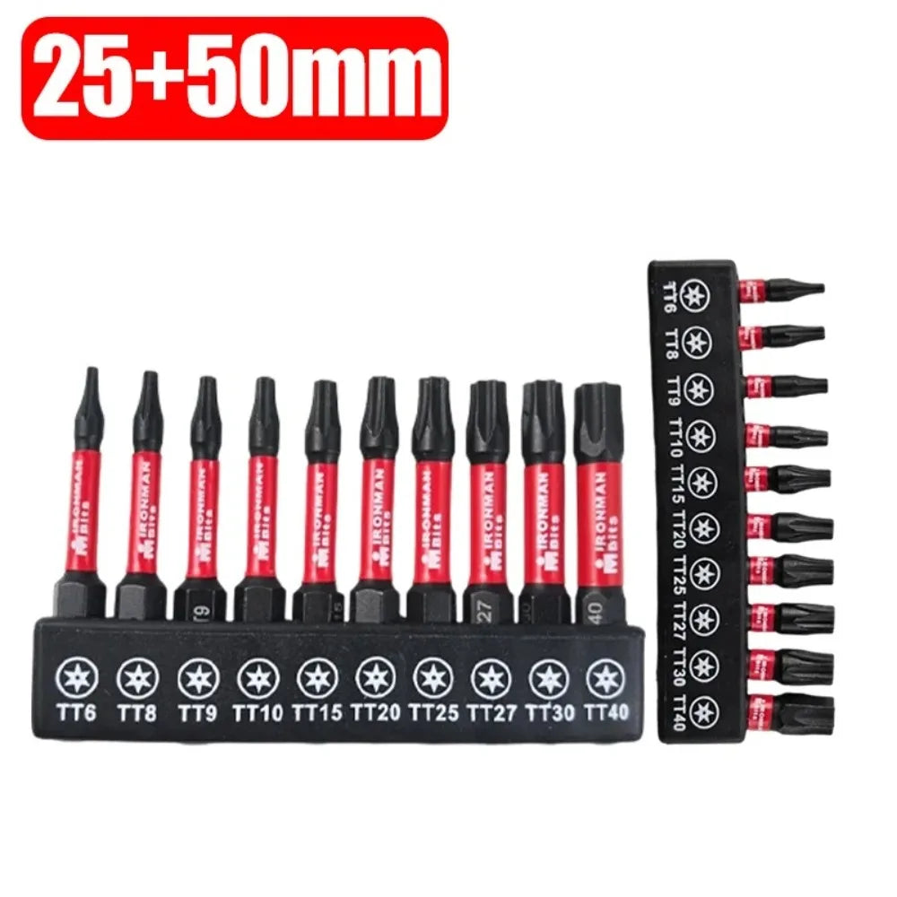 S2 Steel Magnetic Impact Screwdriver Bits Set – Torx 25–150mm