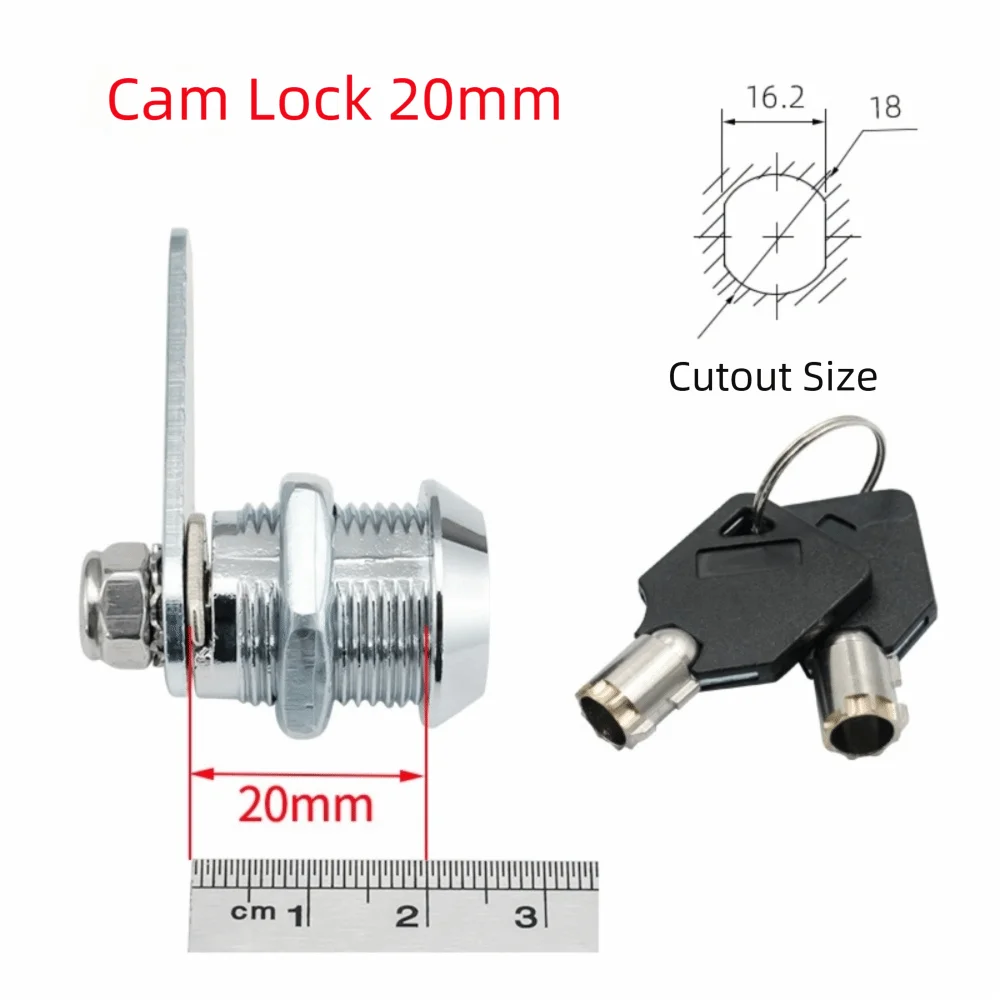 Zinc Alloy Cam Lock 16–30mm | Drawer Cabinet Mailbox + 2 Keys