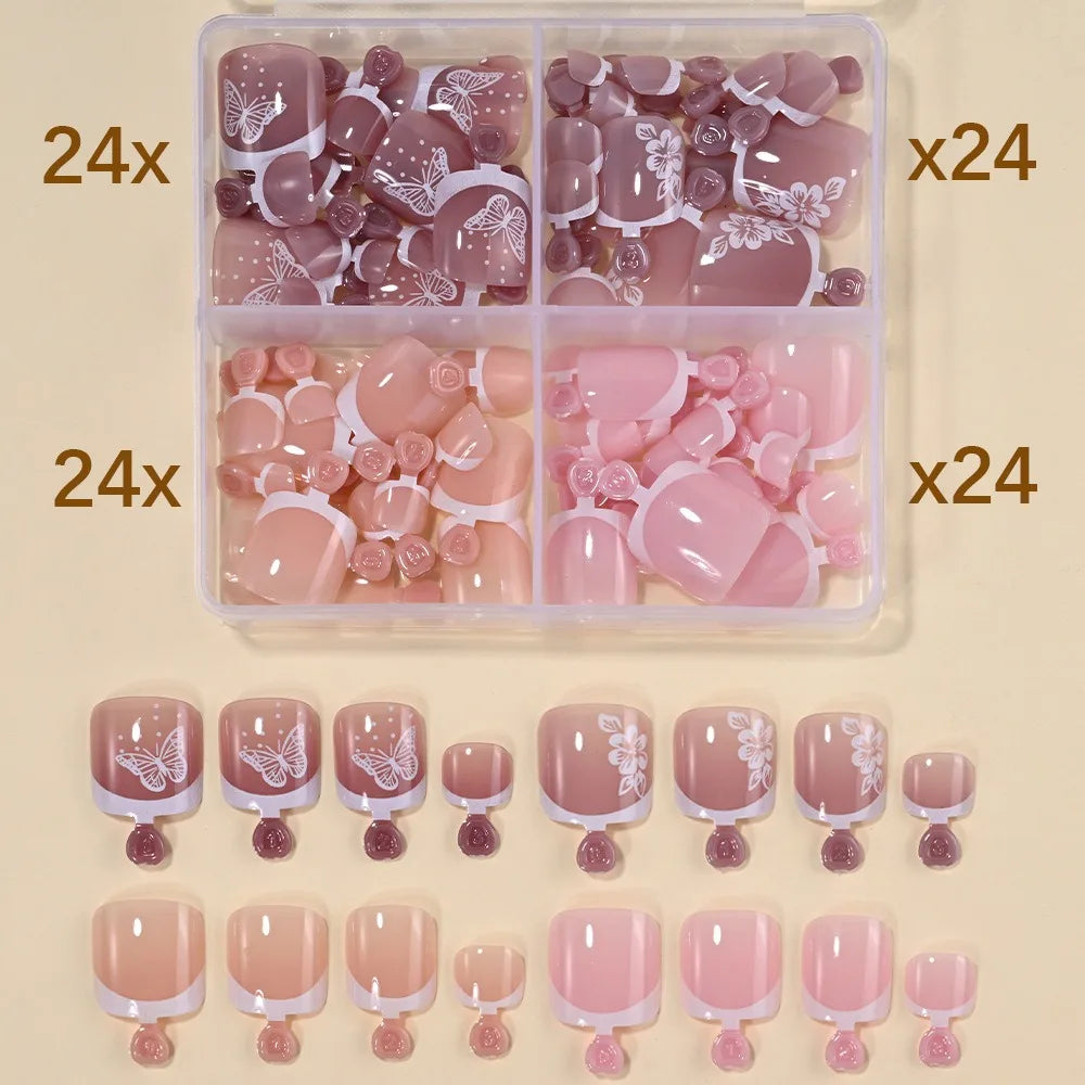 Short Square Press-On False Toenails – Full Cover 96/144/288 Pcs