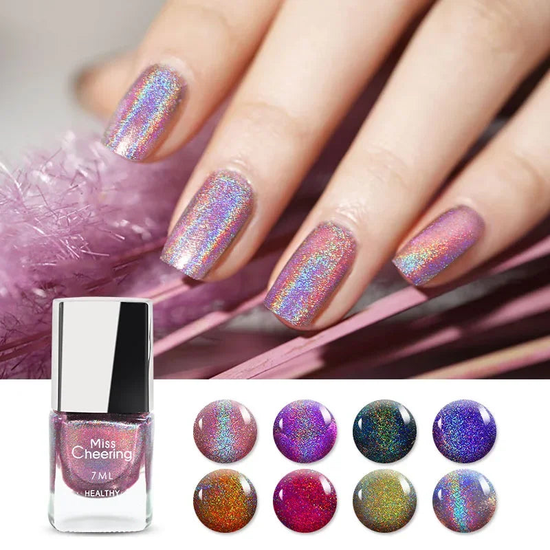 Laser Glitter Nail Polish – Holographic Rainbow 7ml 3-in-1