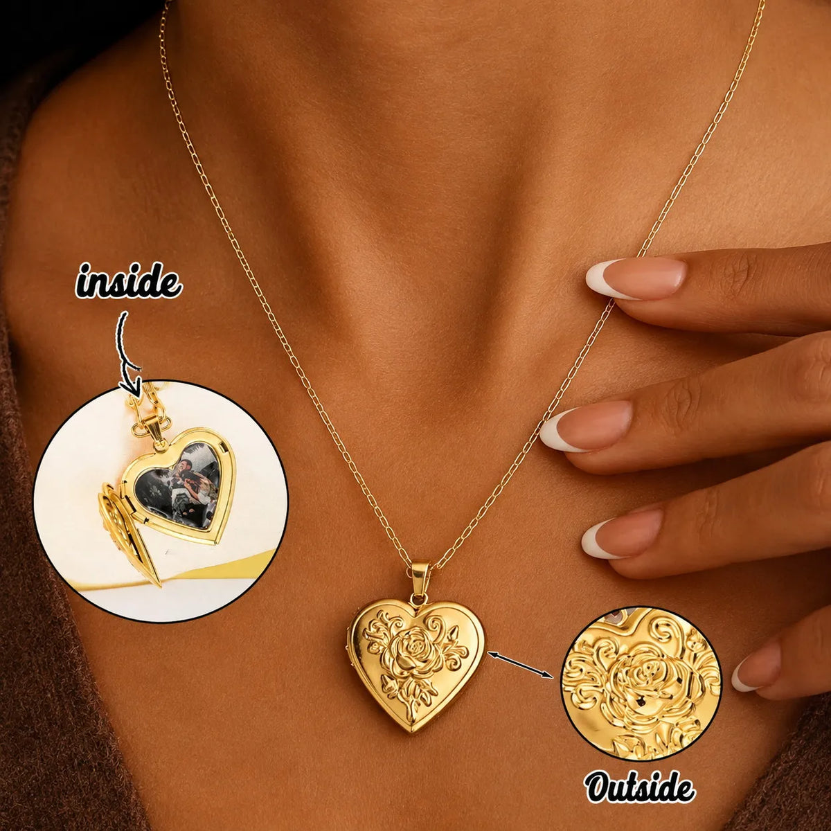 Personalized Heart Locket Necklace | Custom Photo Rose Pendant