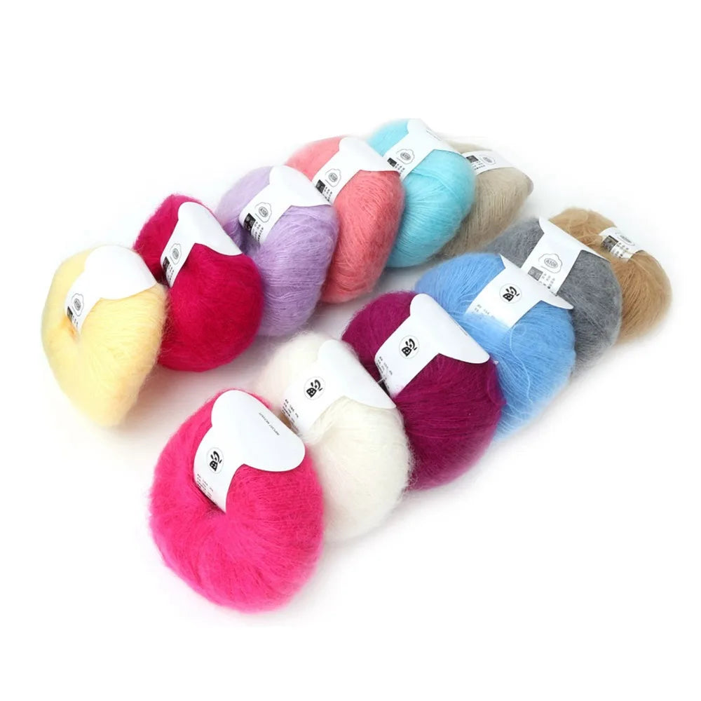 12-Color Mohair Wool Yarn Set – Knitting & Crochet Starter Kit