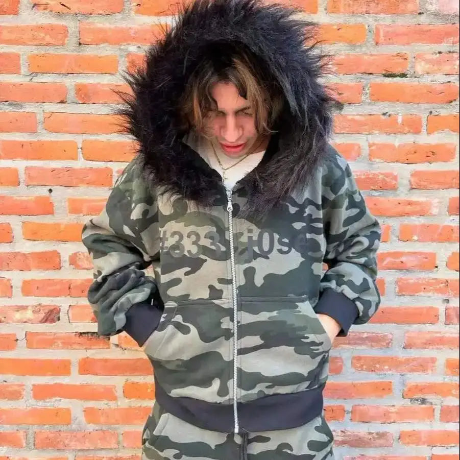 Y2K Oversized Zip-Up Hoodie – Camo Graphic Streetwear Sweatshirt