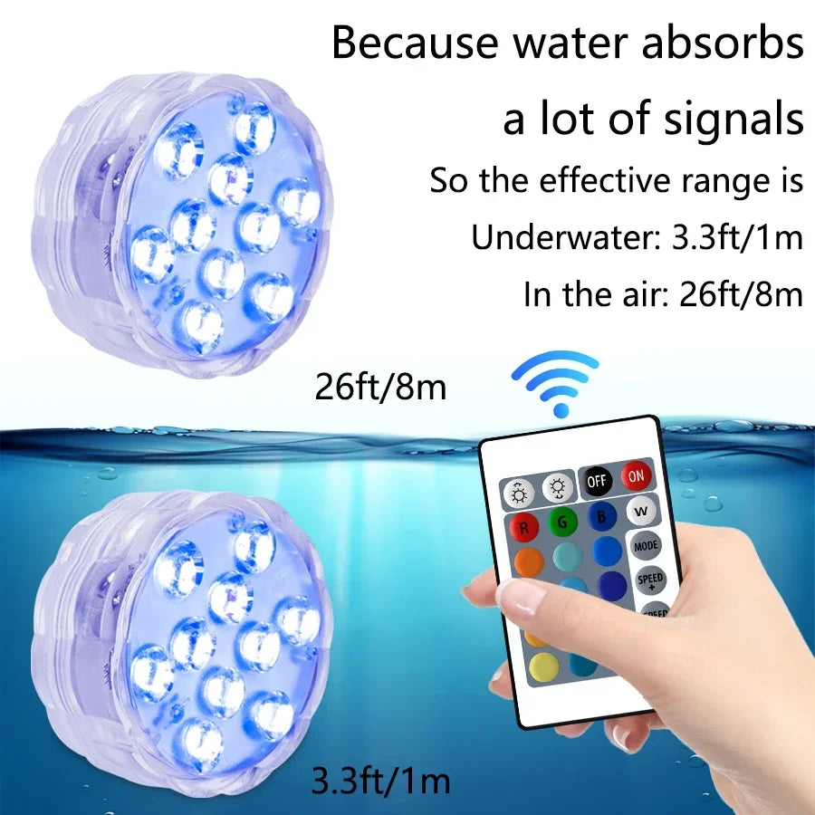 RGB Underwater LED Pool Light – 10 LED Remote IP68 Waterproof