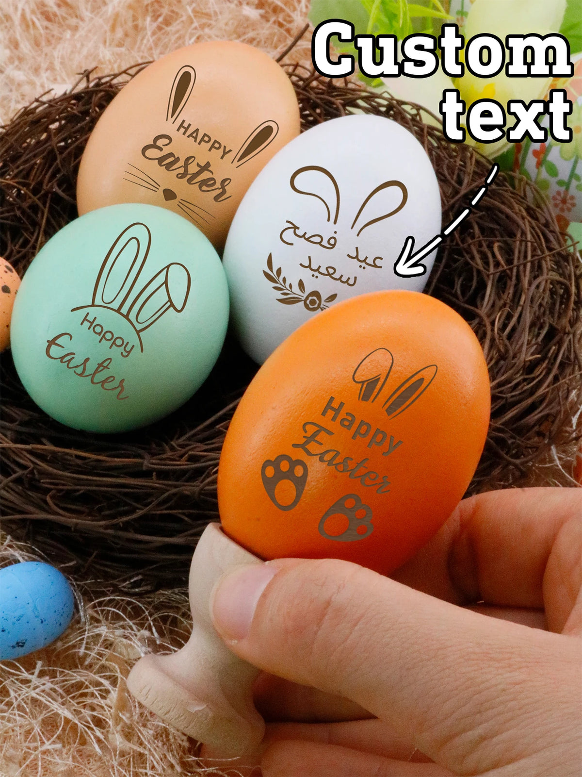 Personalized Laser-Engraved Wooden Easter Egg Decor Set