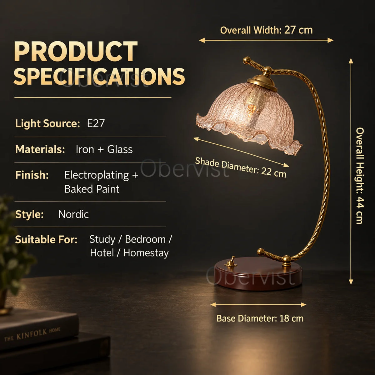 Vintage Crackle Glass Table Lamp – Nordic Gold E27 Bedside