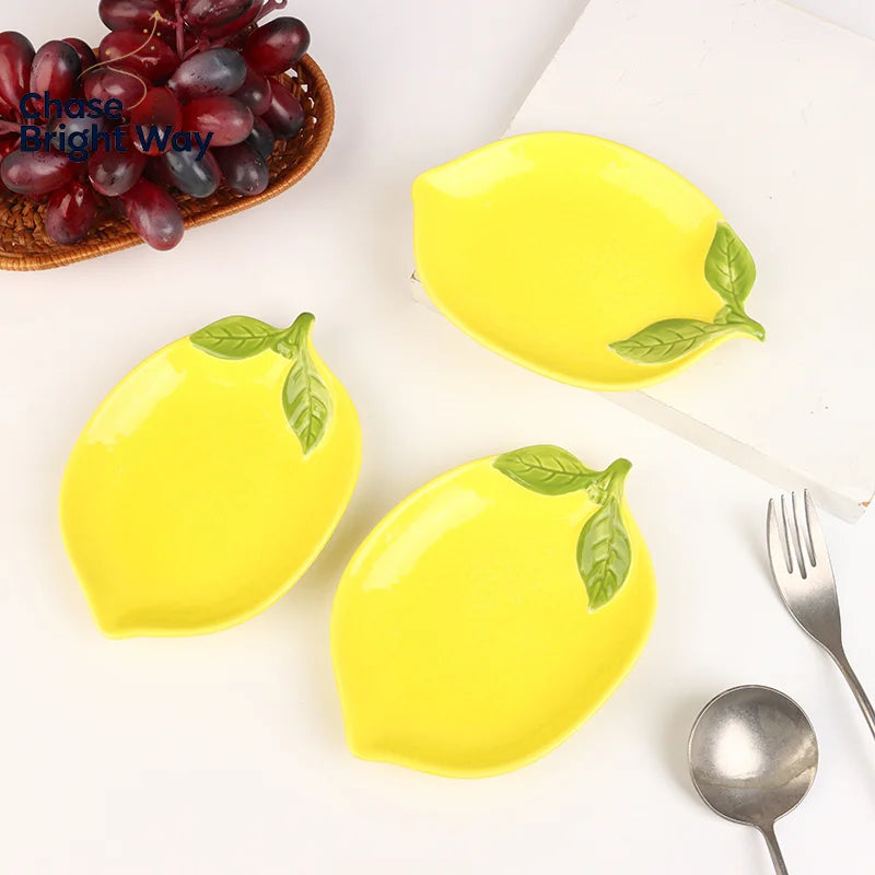 Lemon Shaped Ceramic Snack Plate – Cute Fruit Dish | 6.1"
