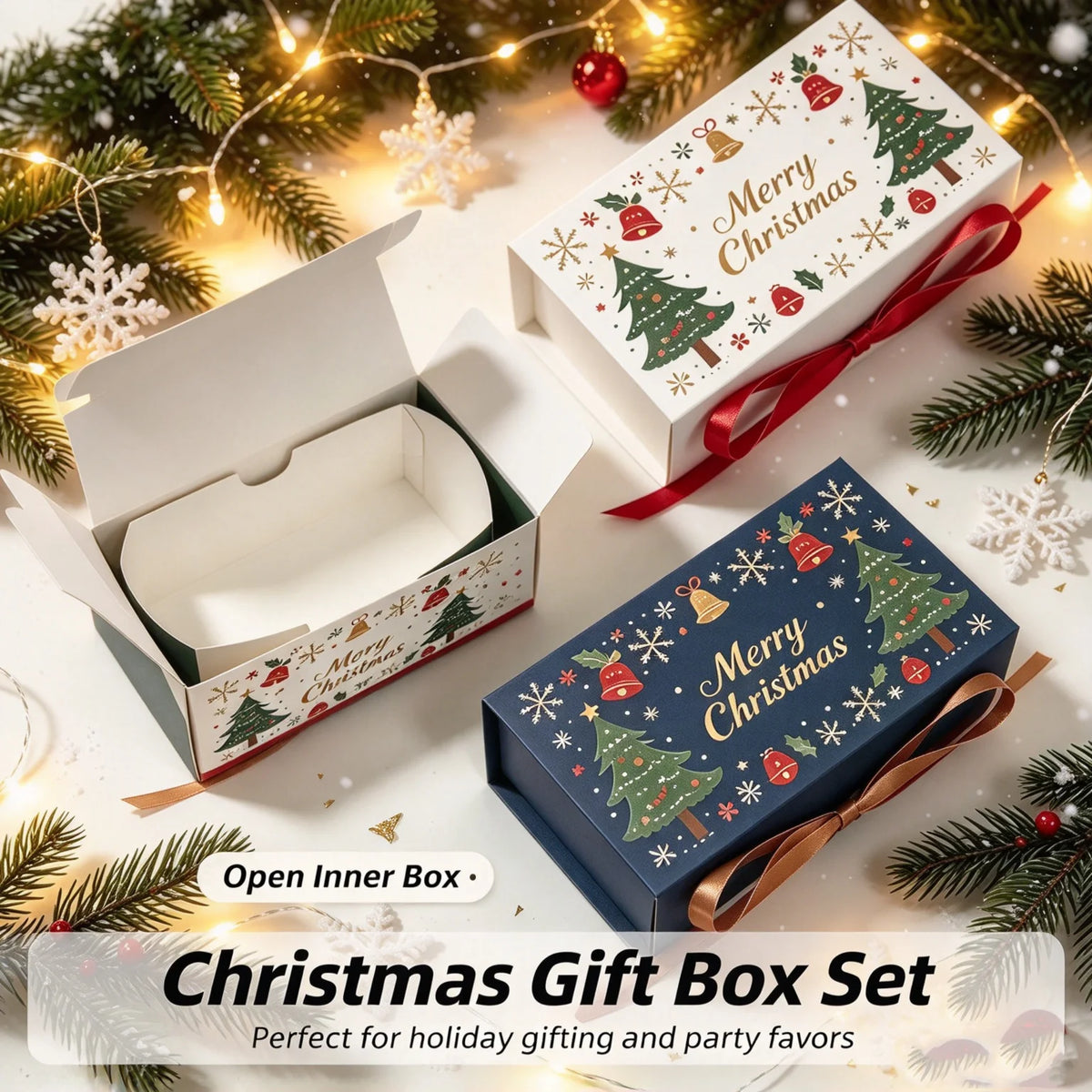 10-Pack Christmas Gift Boxes with Ribbon | Holiday Packaging