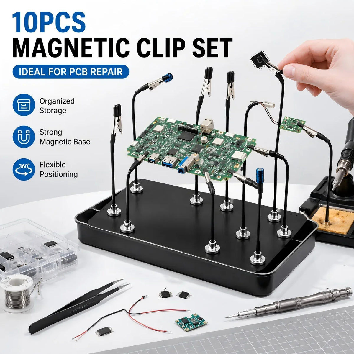 12-Piece Bendable Alligator Clip Sticks with Magnetic Base