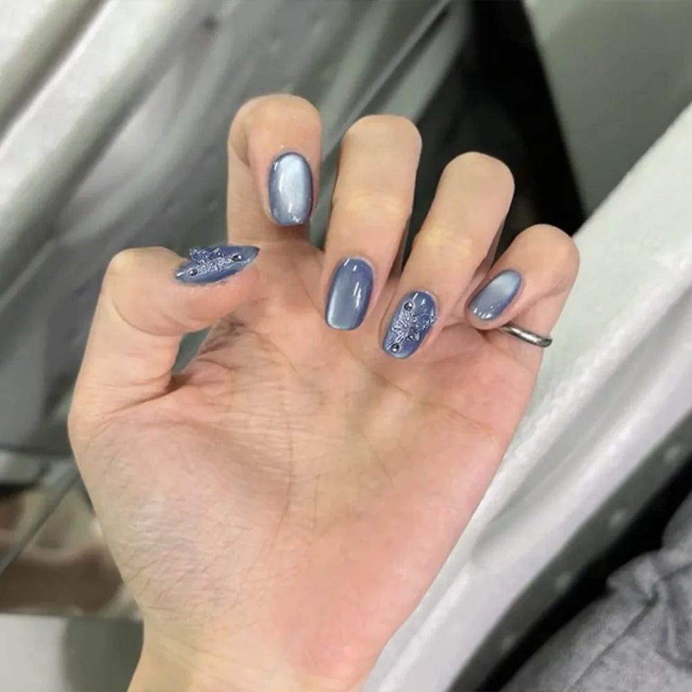 30-Pack Short Ballerina False Nails – French Cat Eye DIY Tips